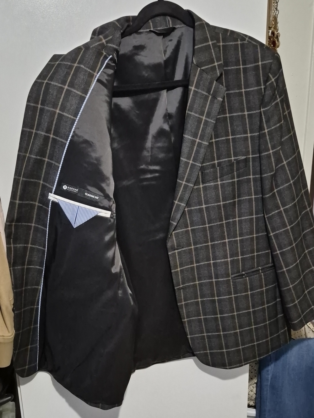 Haggar Charcoal Gray Windowpane Sport Coat Sz 46S